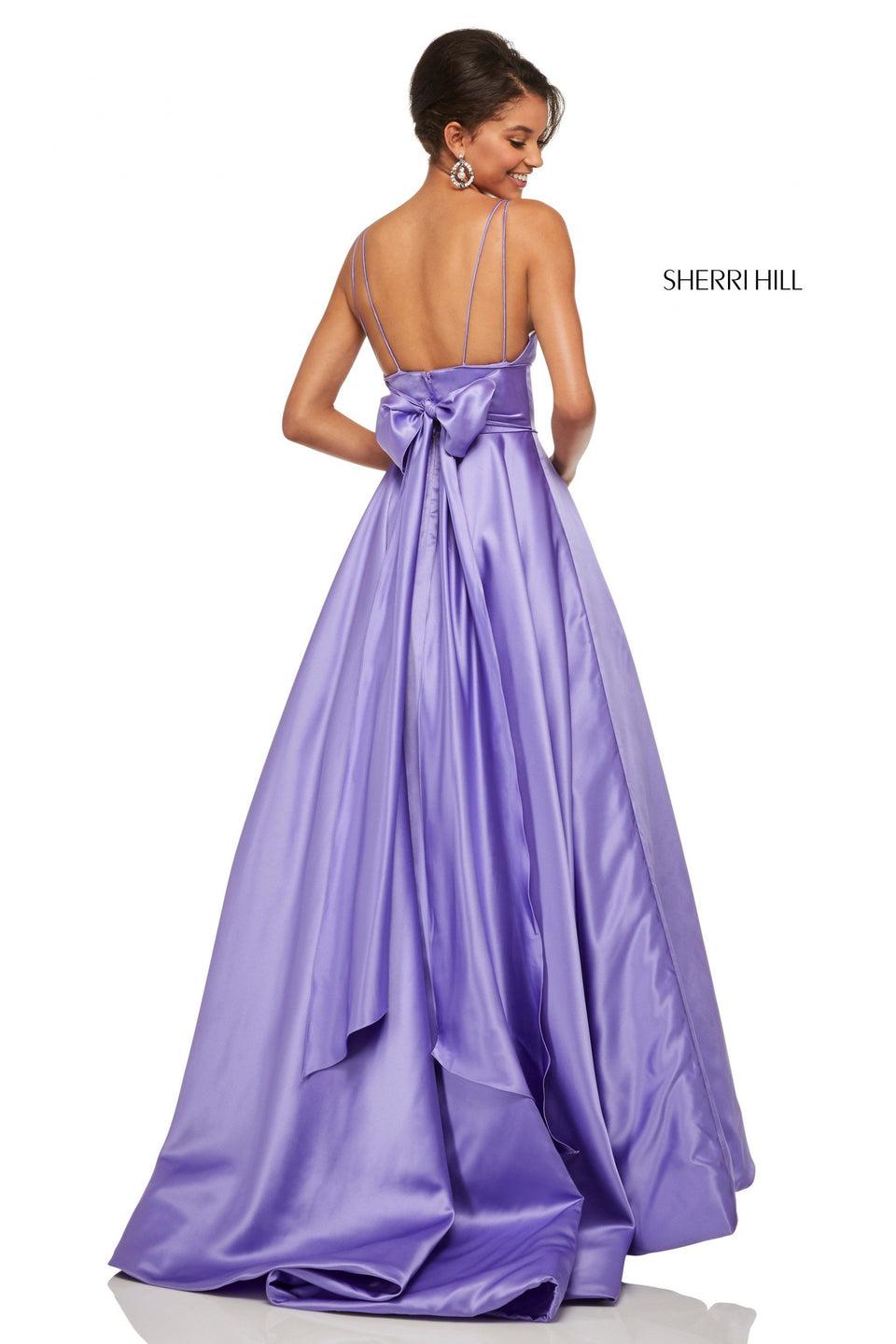 Sherri Hill Satin A-line With A Pleated Bust Line Bodice Skirt Pockets And Bow In The Back