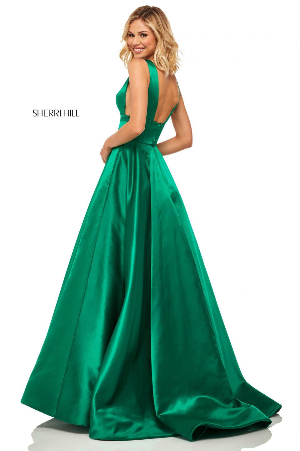 Sherri Hill Satin A-line With Deep-V Neckline And Pockets