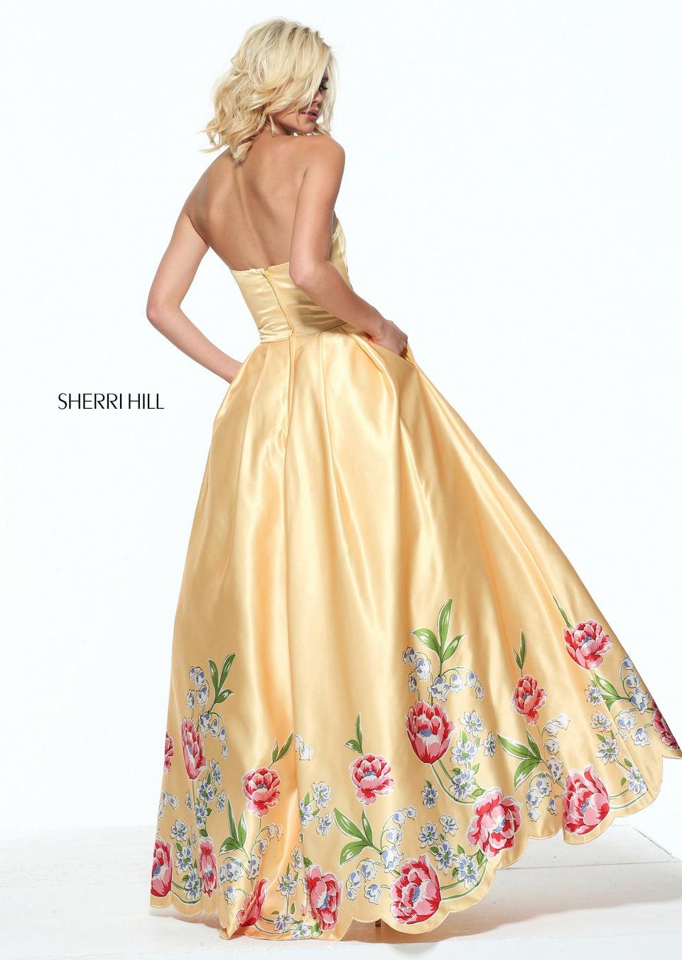 Sherri Hill Satin Audrey Length With A Tulip Print Scalloped Border