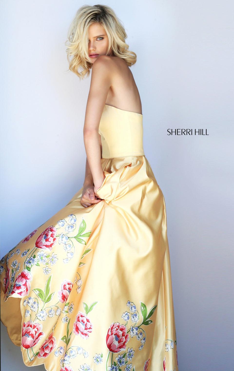 Sherri Hill Satin Audrey Length With A Tulip Print Scalloped Border
