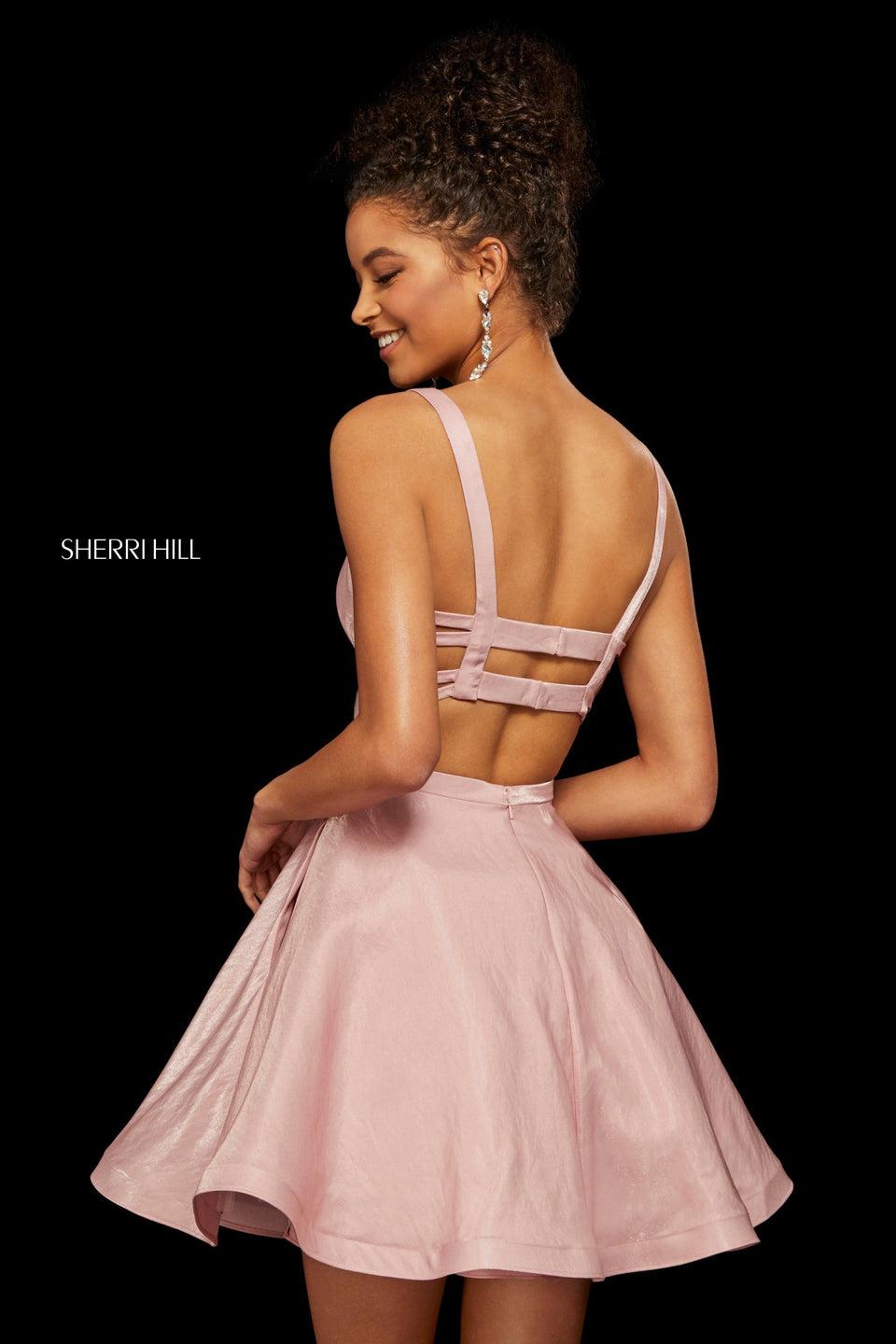 Sherri Hill Satin Back Shimmer A-line Cocktail Dress With Strappy Back