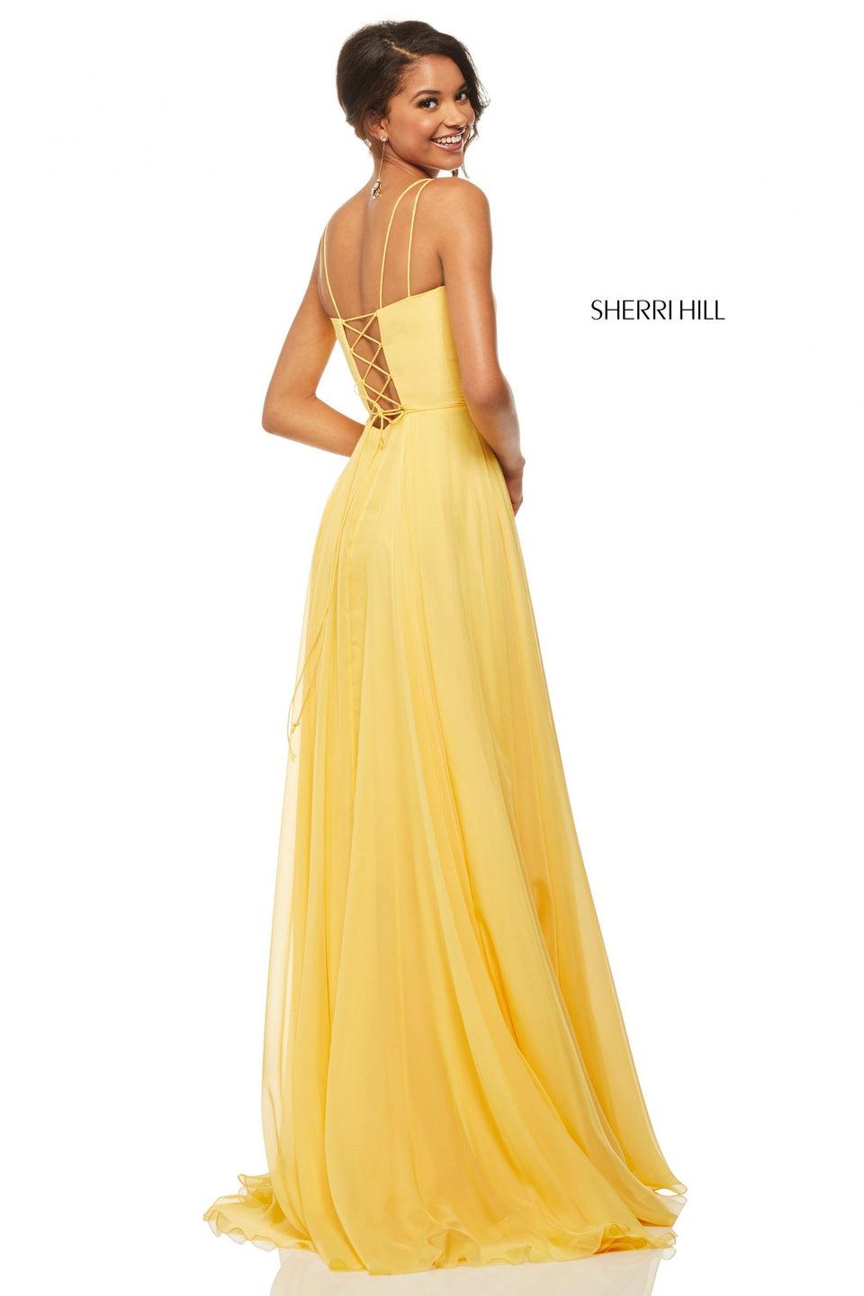 Sherri Hill Satin Bodice With Corset Style Lace Up Back And Chiffon Skirt