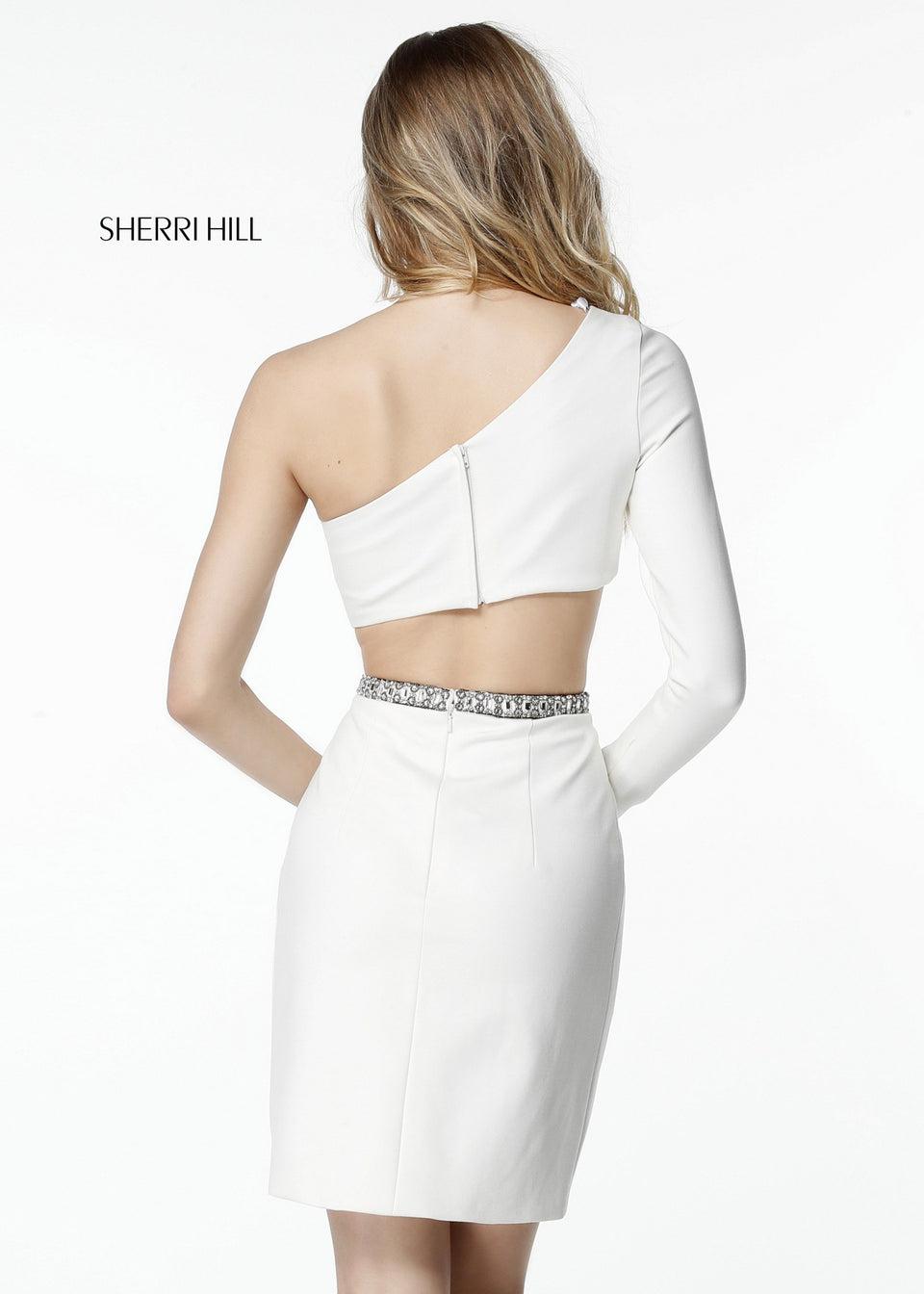 Sherri Hill Satin Cocktail With One Shoulder Bodice And Mid-section Cut Out