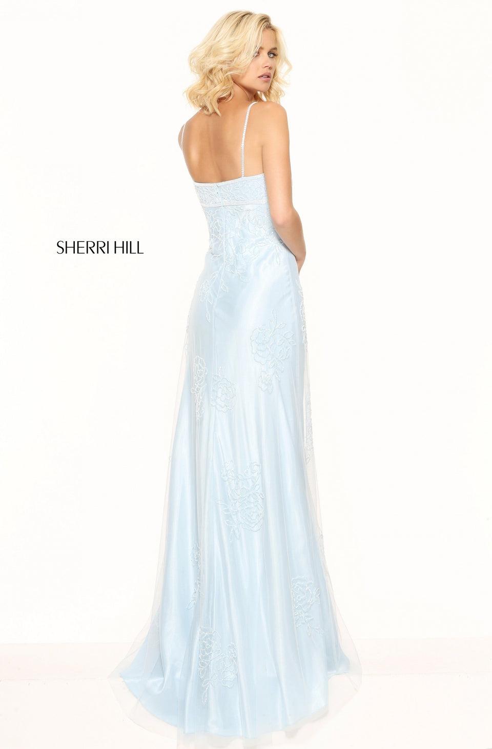 Sherri Hill Satin Column With A Tulle Sequin Overlay