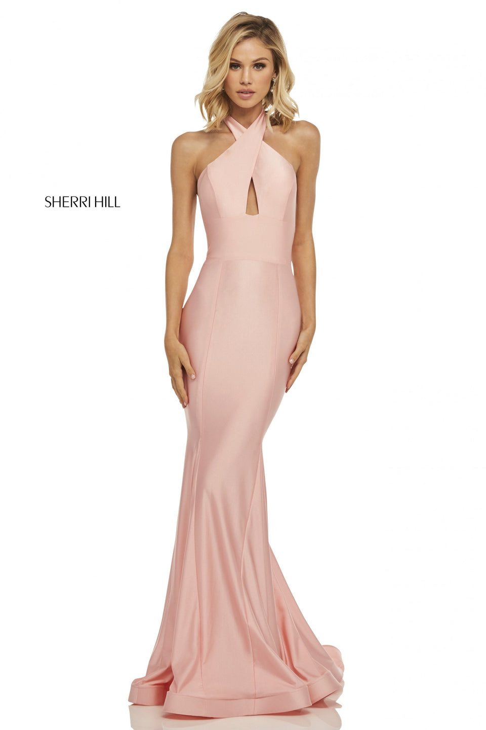 Sherri Hill Satin Criss-cross Halter Neckline Fit-and-flare