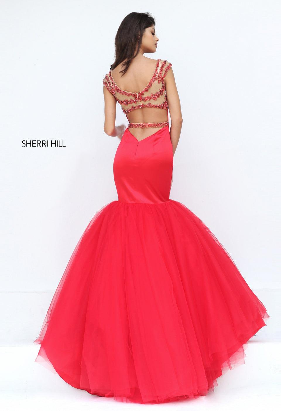 Sherri Hill Satin Mermaid With Embellished Shoulders And Back