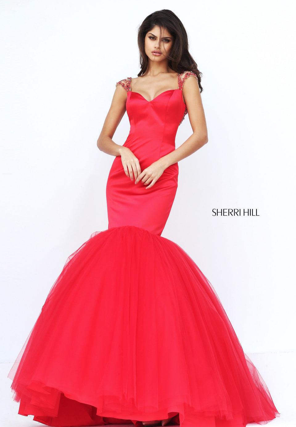 sherri hill Satin mermaid with embellished shoulders and back