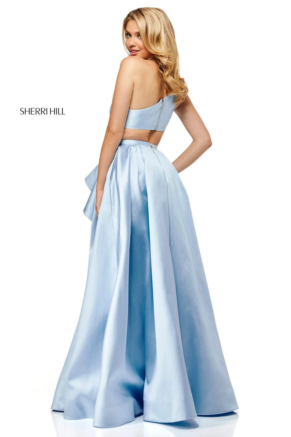 Sherri Hill Satin One-shoulder A-line Dress With Ruffled Slit And Pockets