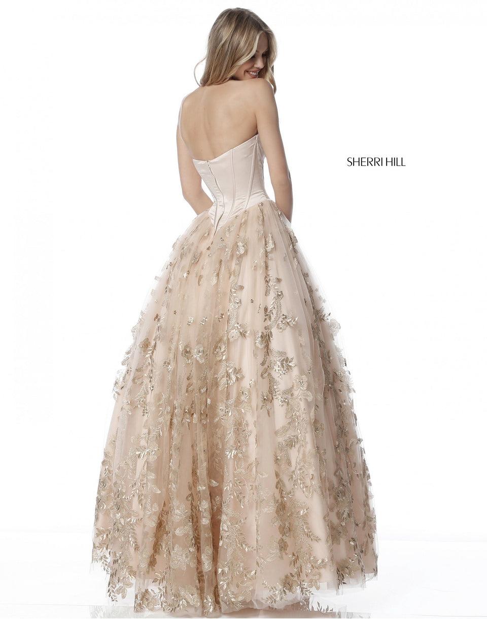 Sherri Hill Satin Sweeheart Corset Bodice With Tulle Ball Gown Skirt And Floral Appliques