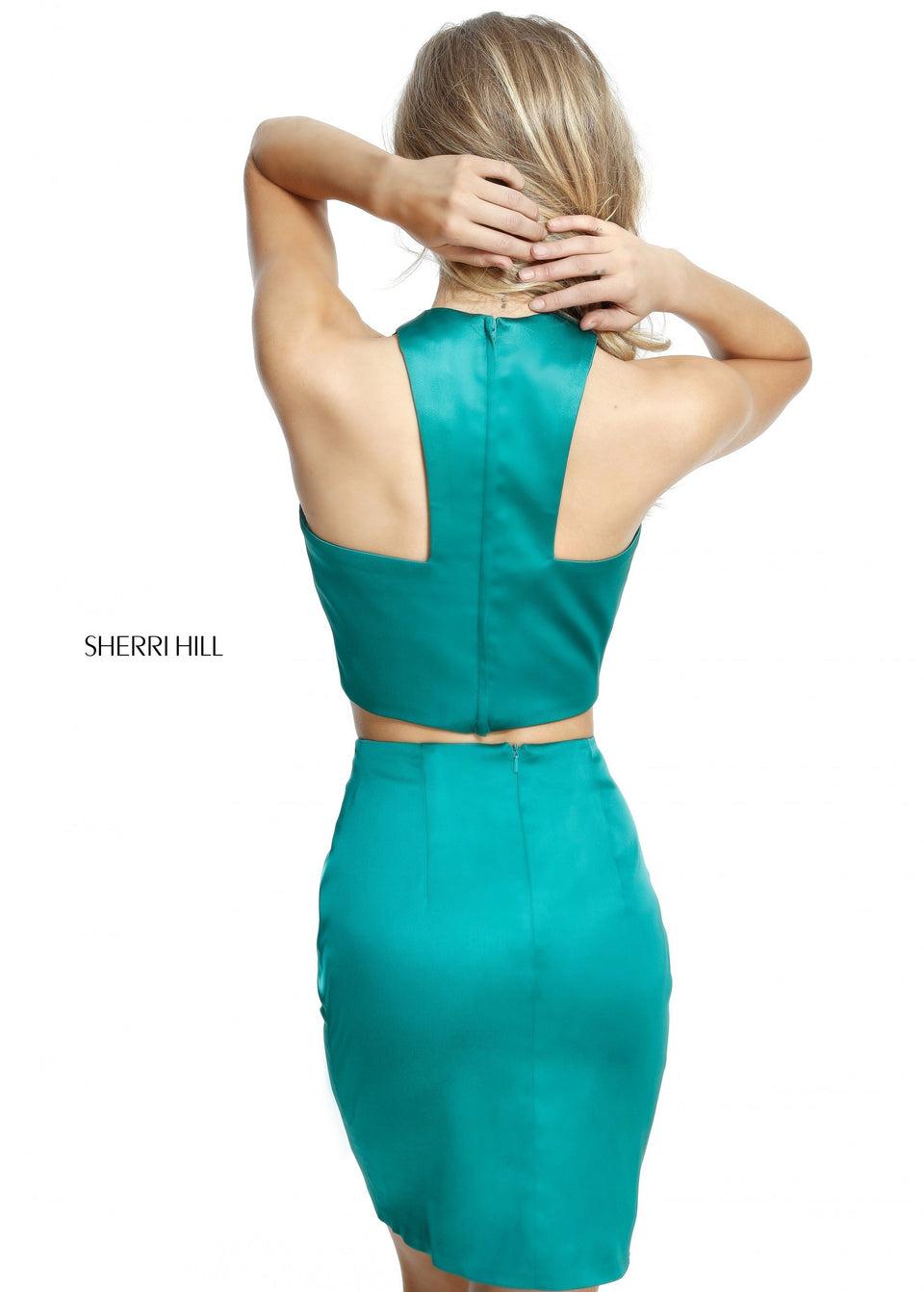 Sherri Hill Satin Two Piece With Halter Bodice Fitted Cocktail Skirt
