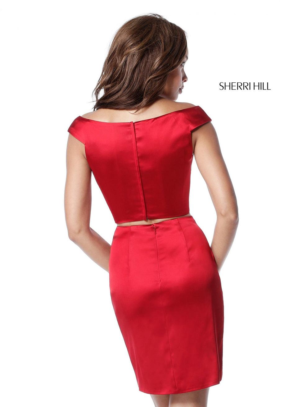 Sherri Hill Satin Two Piece With Sweetheart Neck And Off Shoulder Straps