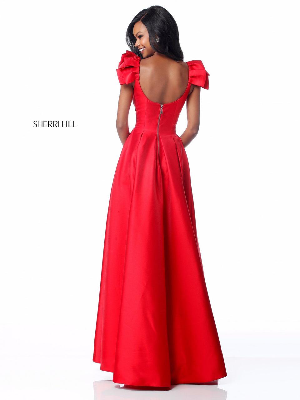 Sherri Hill Scoop Neck With Ruffle Shoulders And A-line Skirt