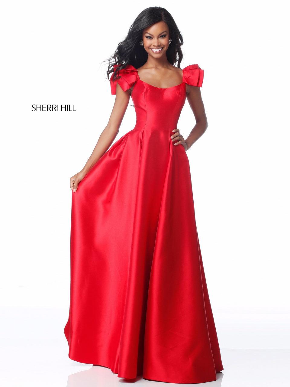 Sherri Hill Scoop Neck With Ruffle Shoulders And A-line Skirt