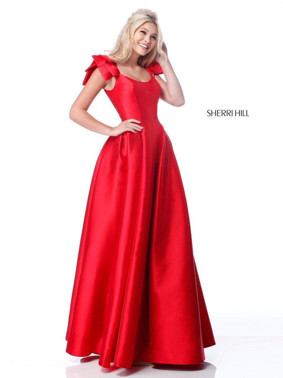 sherri hill Scoop neck with ruffle shoulders and A-line skirt