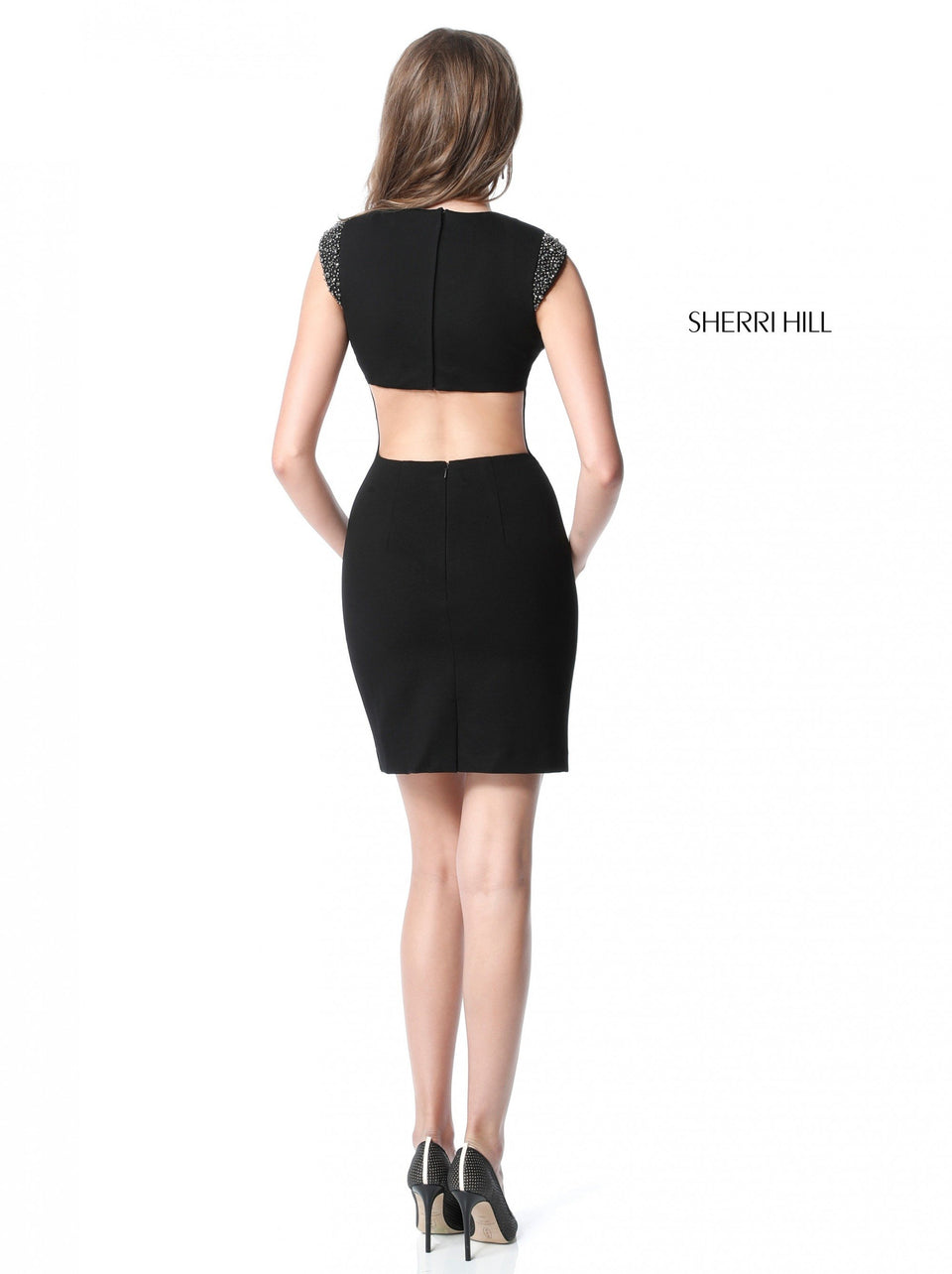 Sherri Hill Scuba Cocktail With Bead Appliqued Shoulders