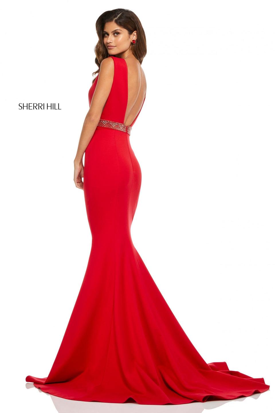 Sherri Hill Scuba Mermaid With Plunging Neckline Low Back And Jeweled Waistband