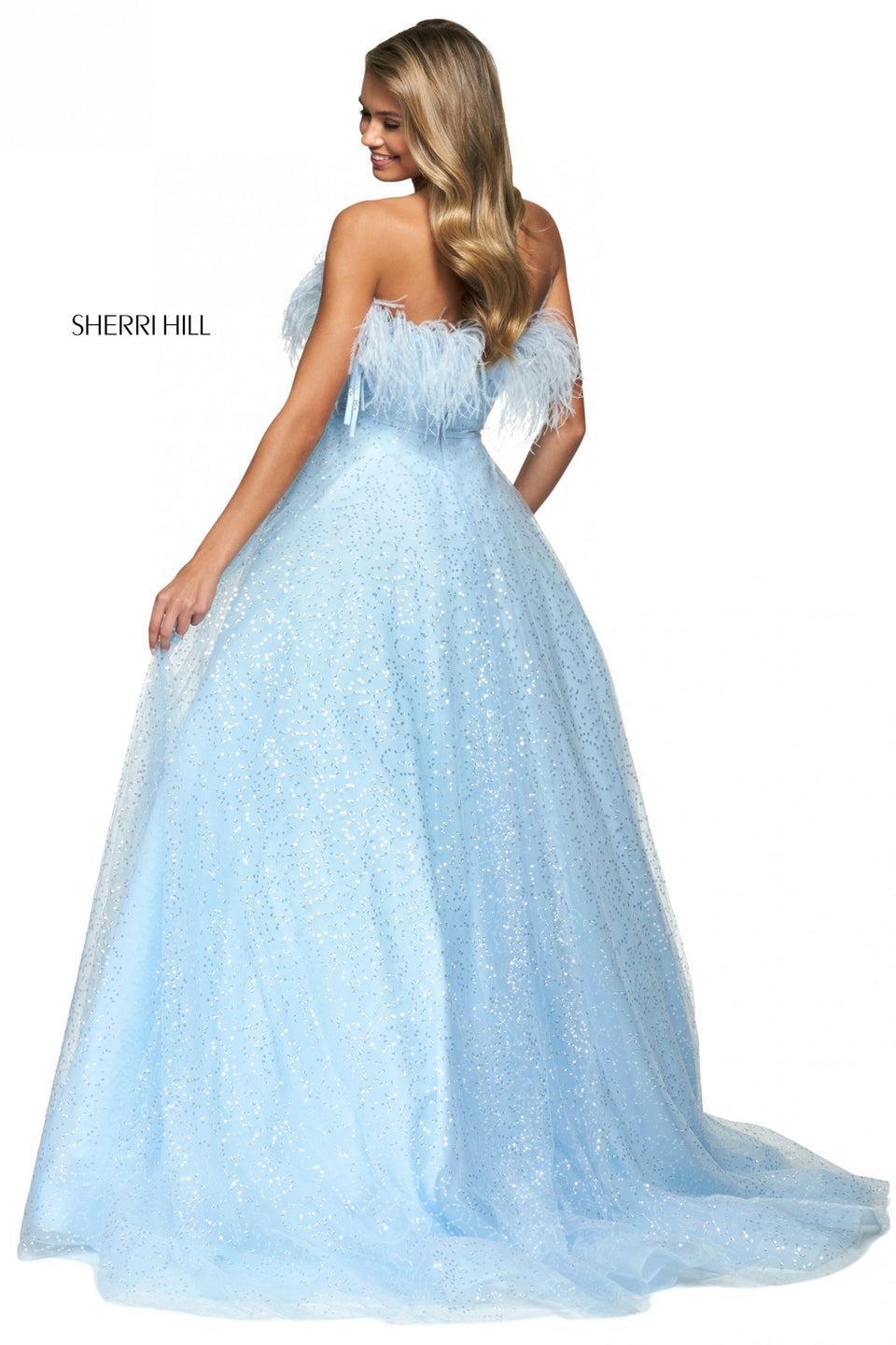 Sherri Hill Sequin Chiffon Ball Gown With Strapless Neckline With Ostrich Feather Neckline