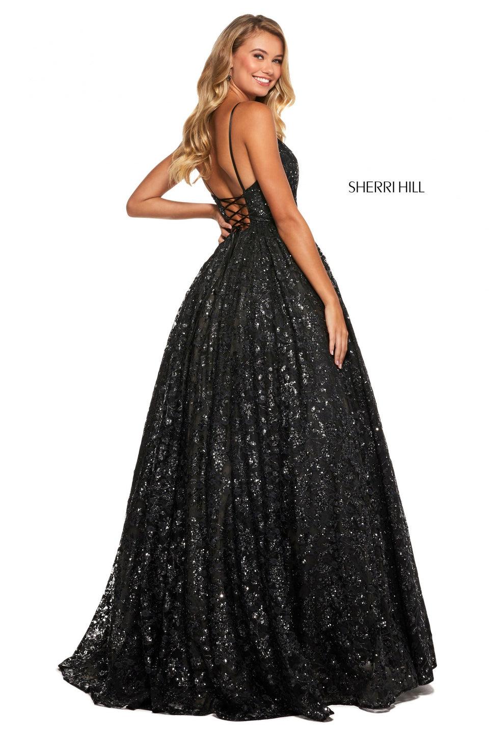 Sherri Hill Sequin Lace Ball Gown With Modified Deep Sweetheart Neckline