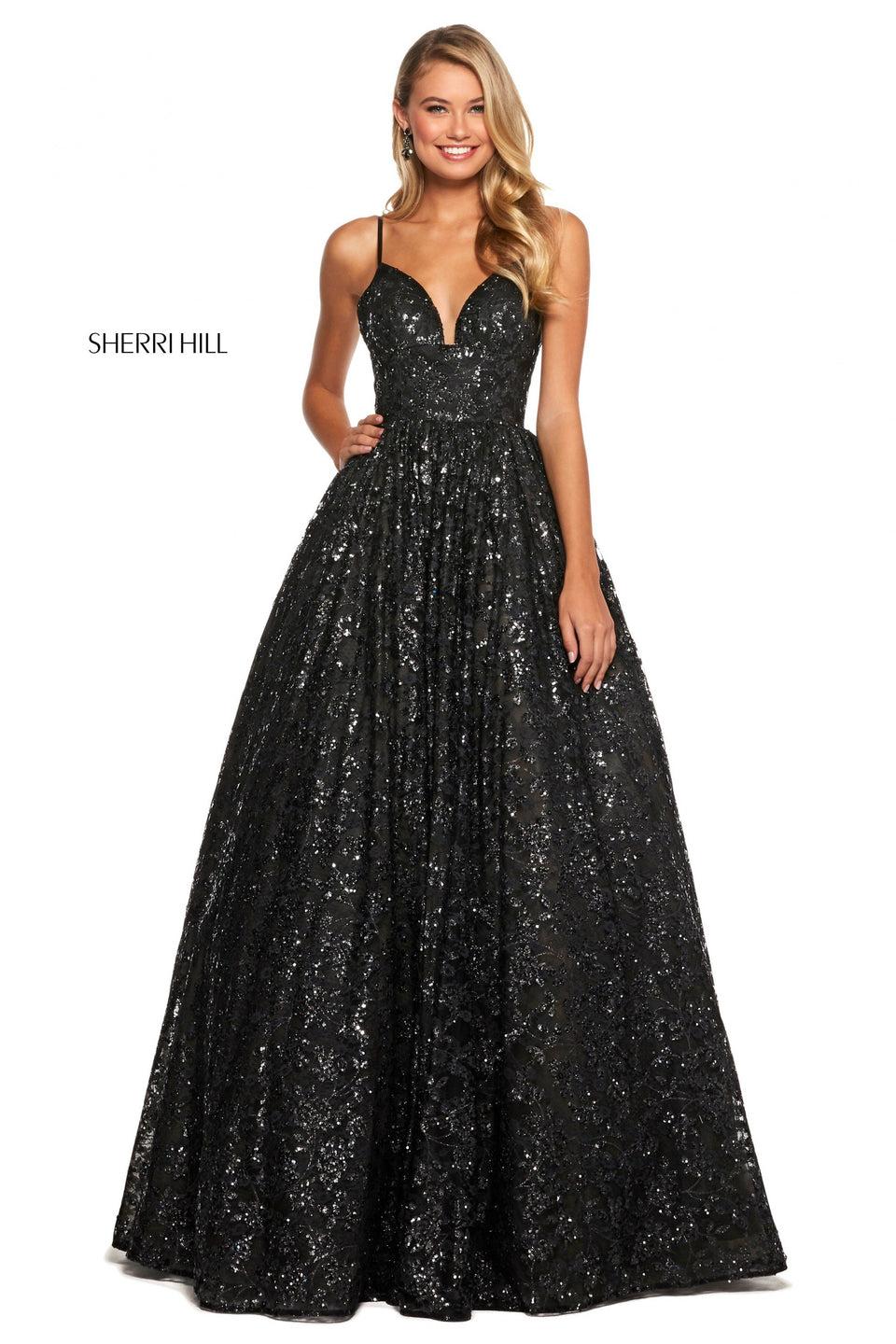 sherri hill Sequin lace ball gown with modified deep sweetheart neckline