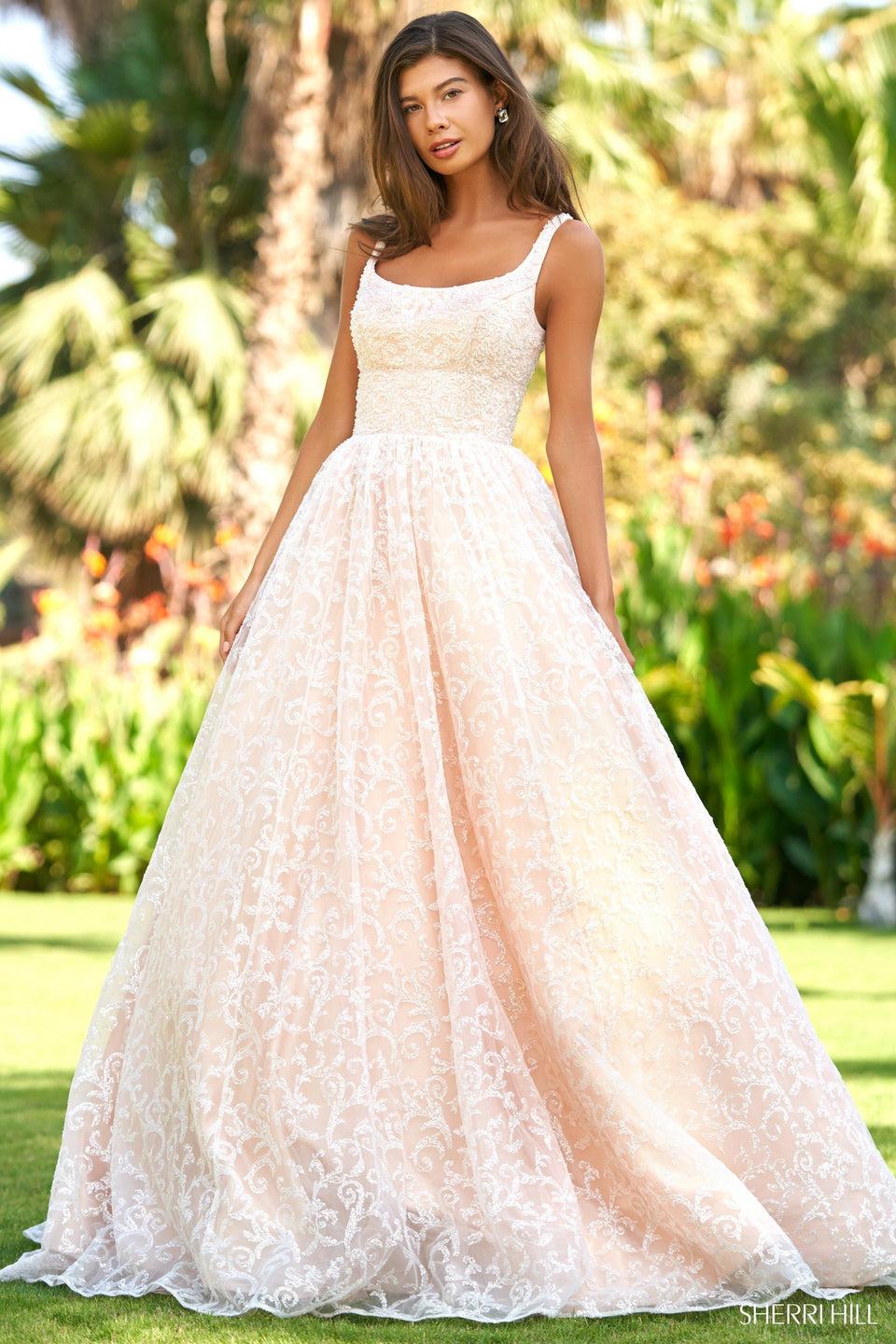 sherri hill Sequin lace ballgown with straight neckline
