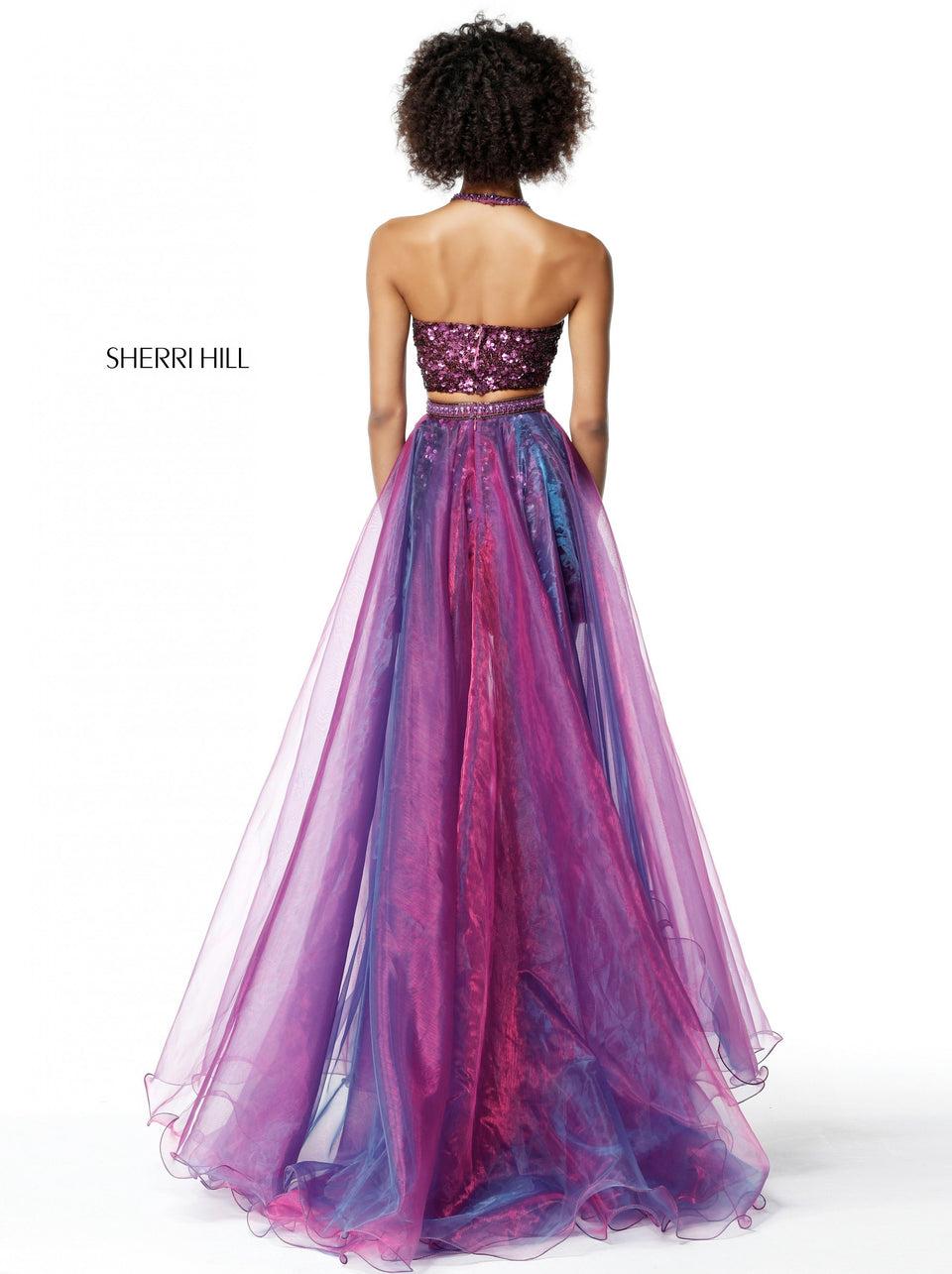 Sherri Hill Sequin Two Piece Set With Halter Bodice And Organza Overskirt