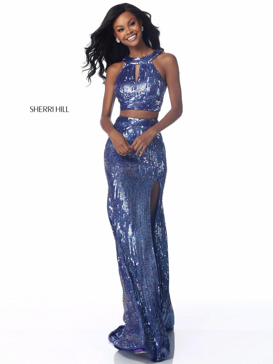 Sherri Hill Sequin Two Piece With Keyhole Bodice And Slit Skirt