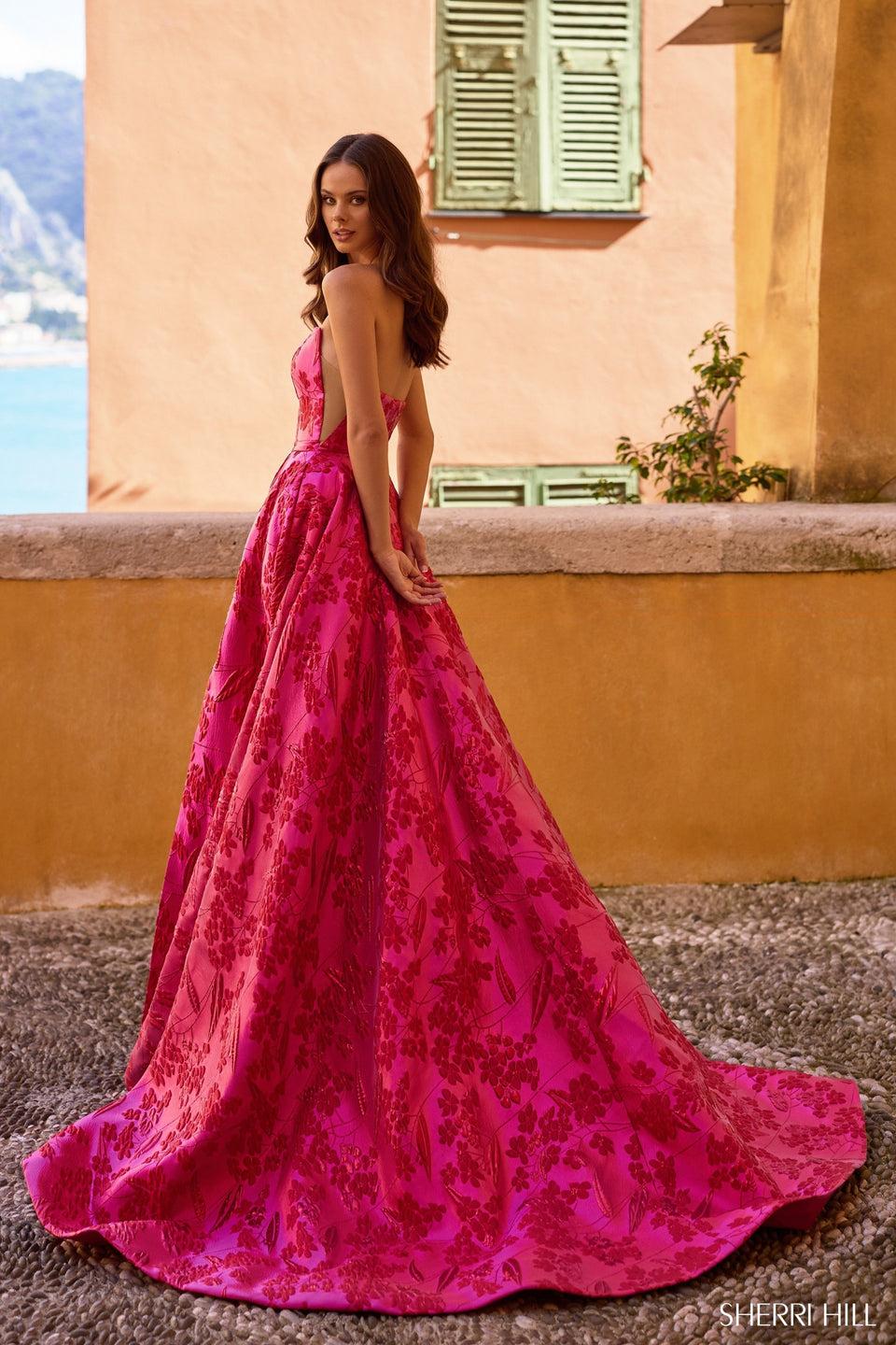 Sherri Hill A-Line Brocade Dress With High Slit