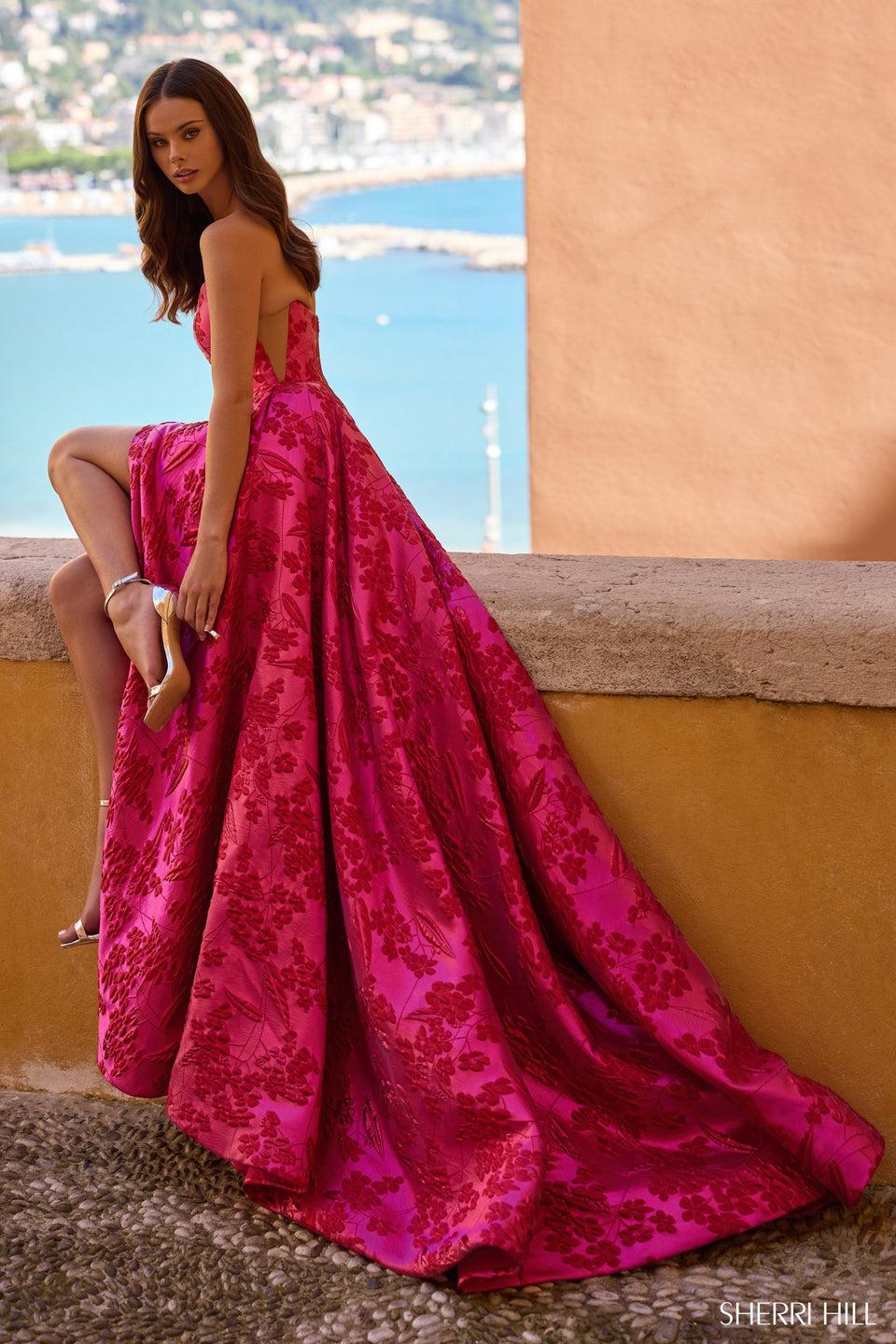 sherri hill A-Line brocade dress with high slit