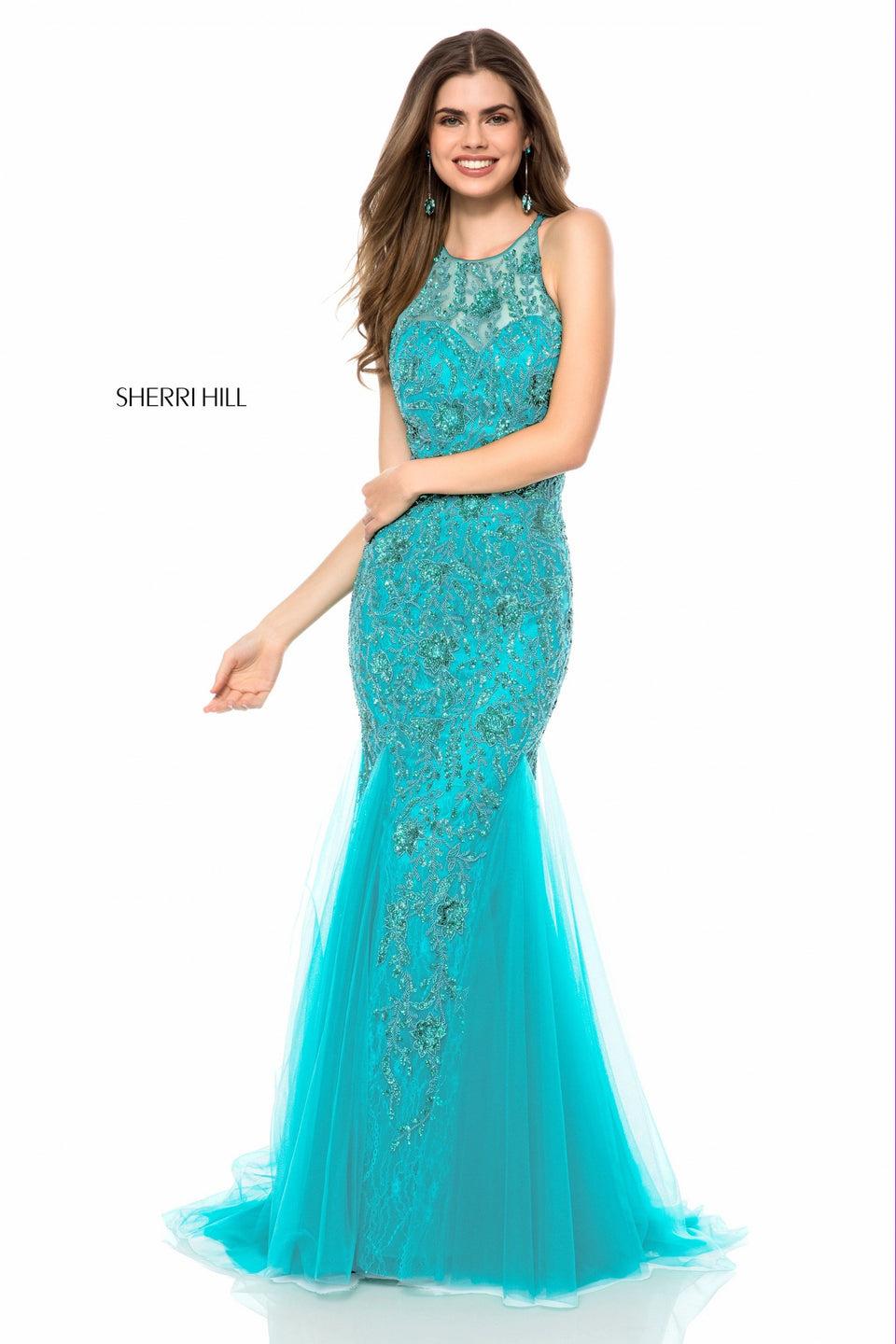 sherri hill Beaded gown with tulle mermaid skirt