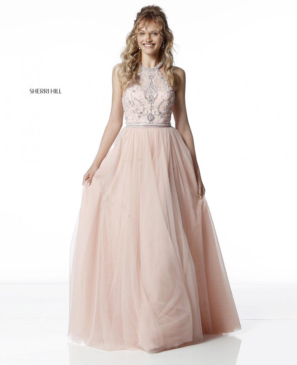 Sherri Hill Beaded Halter Bodice With Tulle Skirt