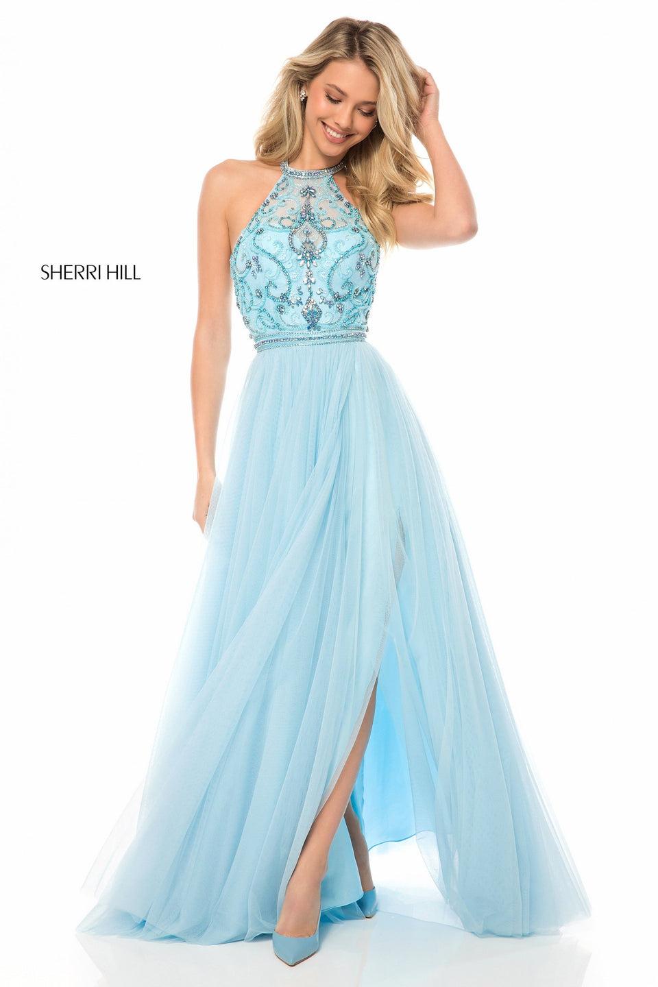 sherri hill Beaded halter bodice with tulle skirt