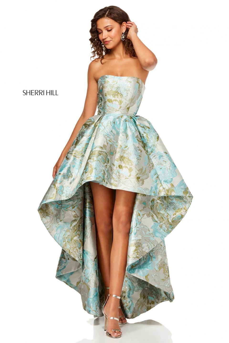 Sherri Hill Embroidered Strapless High-low Gown