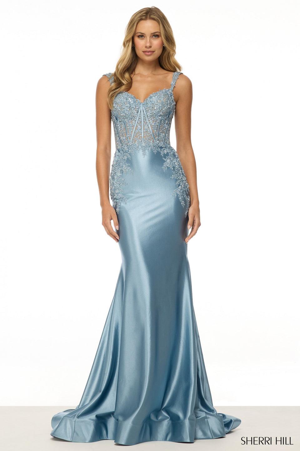 Sherri Hill Fitted Gown With Lace Corset Bodice