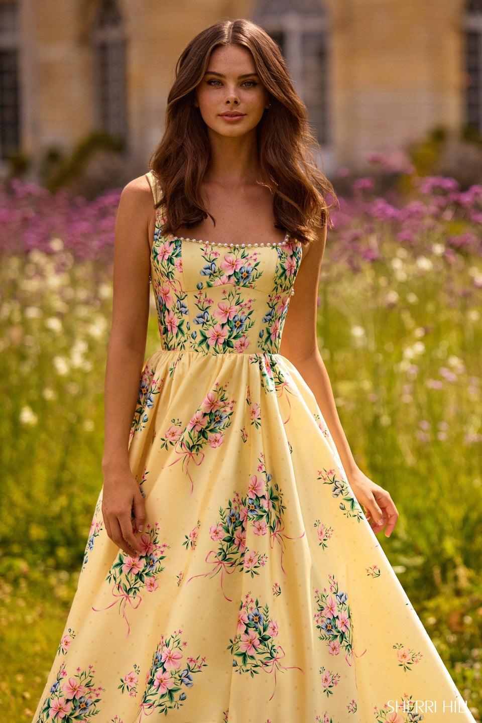 sherri hill Floral A-line gown