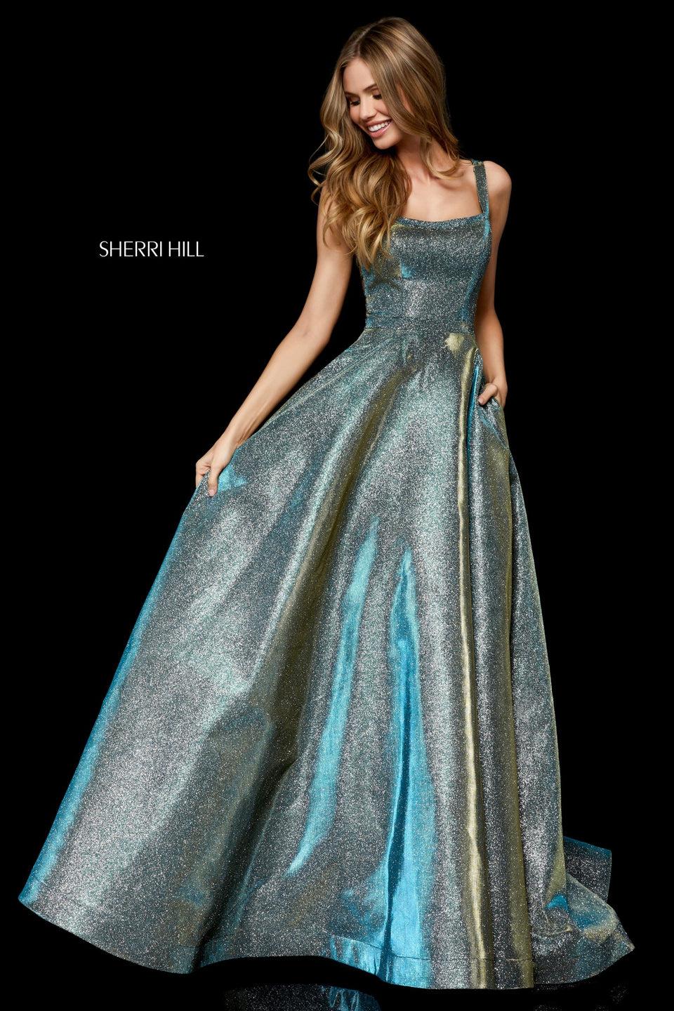Sherri Hill Glitter A-line Gown With Cut Out Back