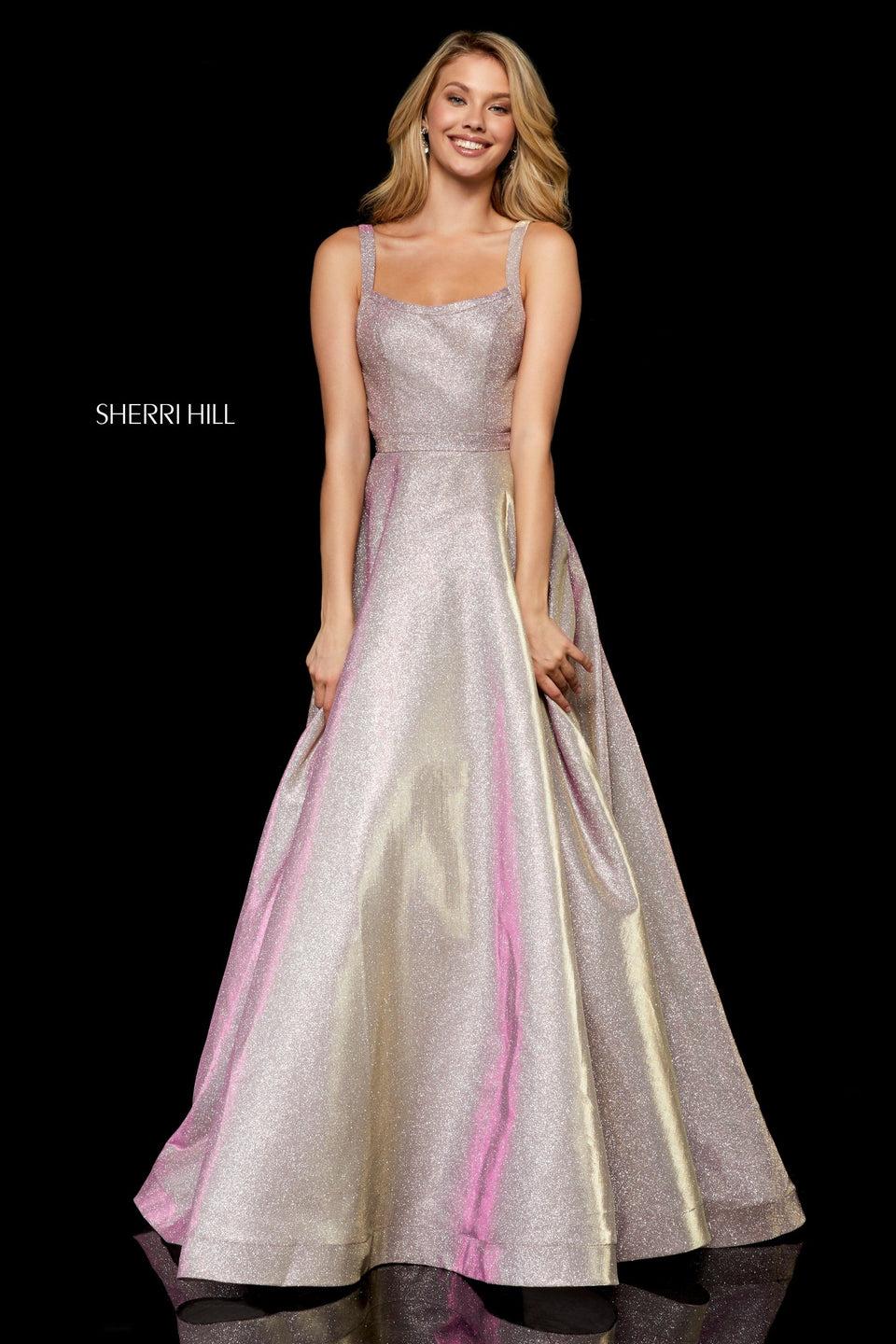 Sherri Hill Glitter A-line Gown With Cut Out Back