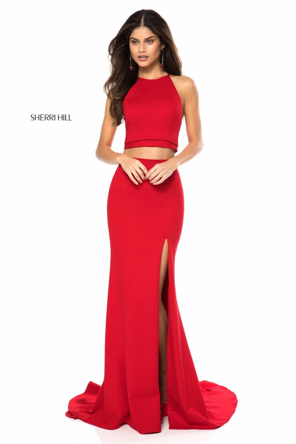 Sherri Hill Jersey Two Piece With Slit Skirt