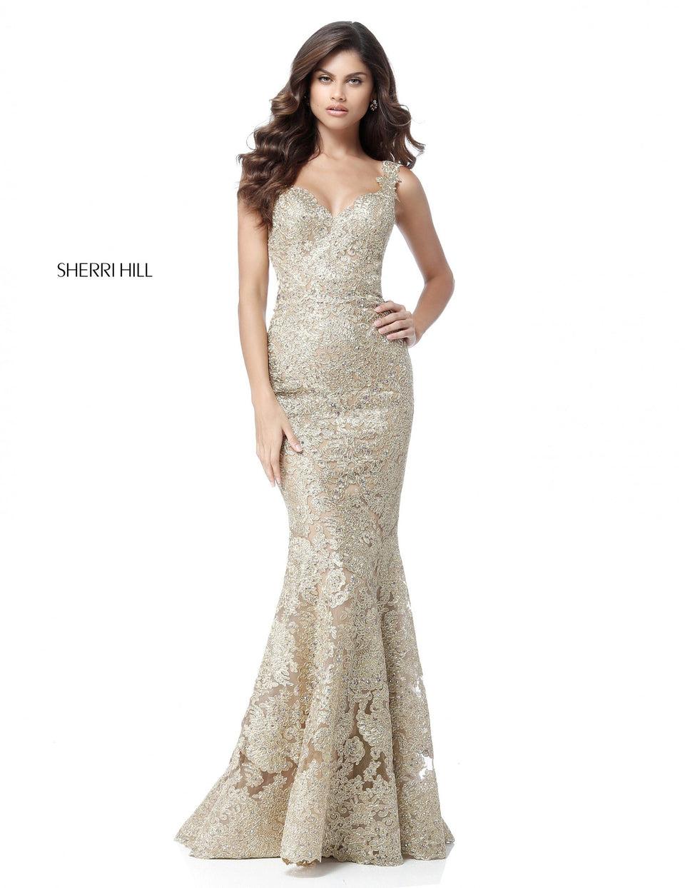 Sherri Hill Lace Mermaid With V Neck Bodice