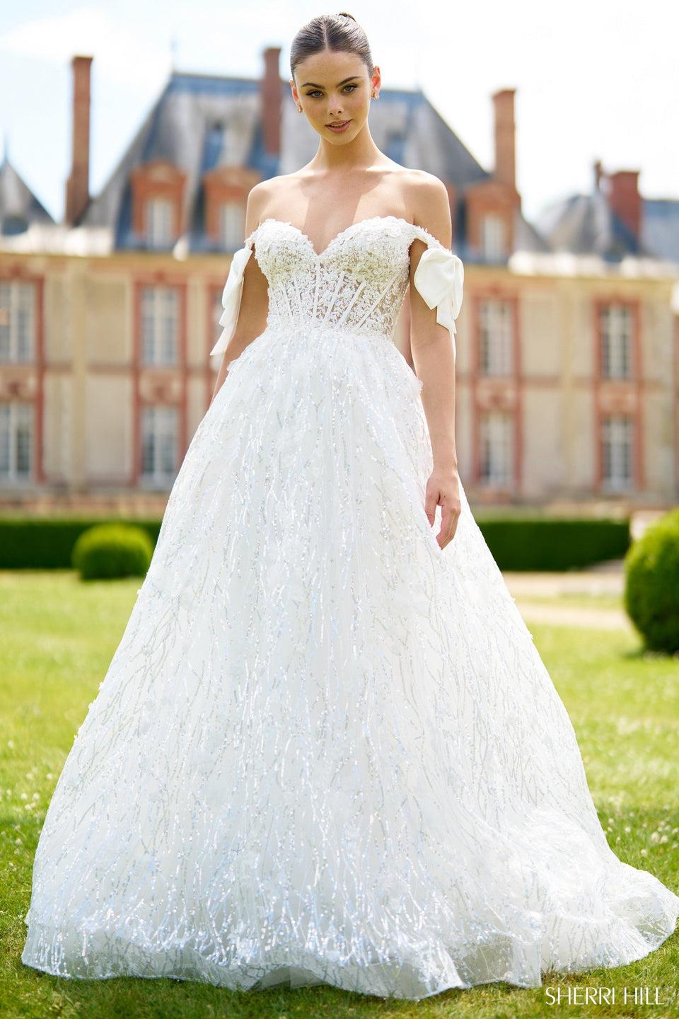 sherri hill Off the shoulder sequin lace ballgown sherri hill Off the shoulder sequin lace ballgown