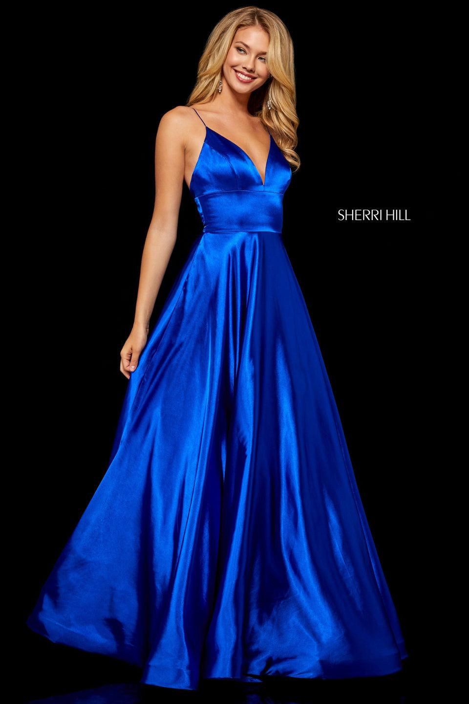 sherri hill Silk charmeuse gown with V-neck bodice