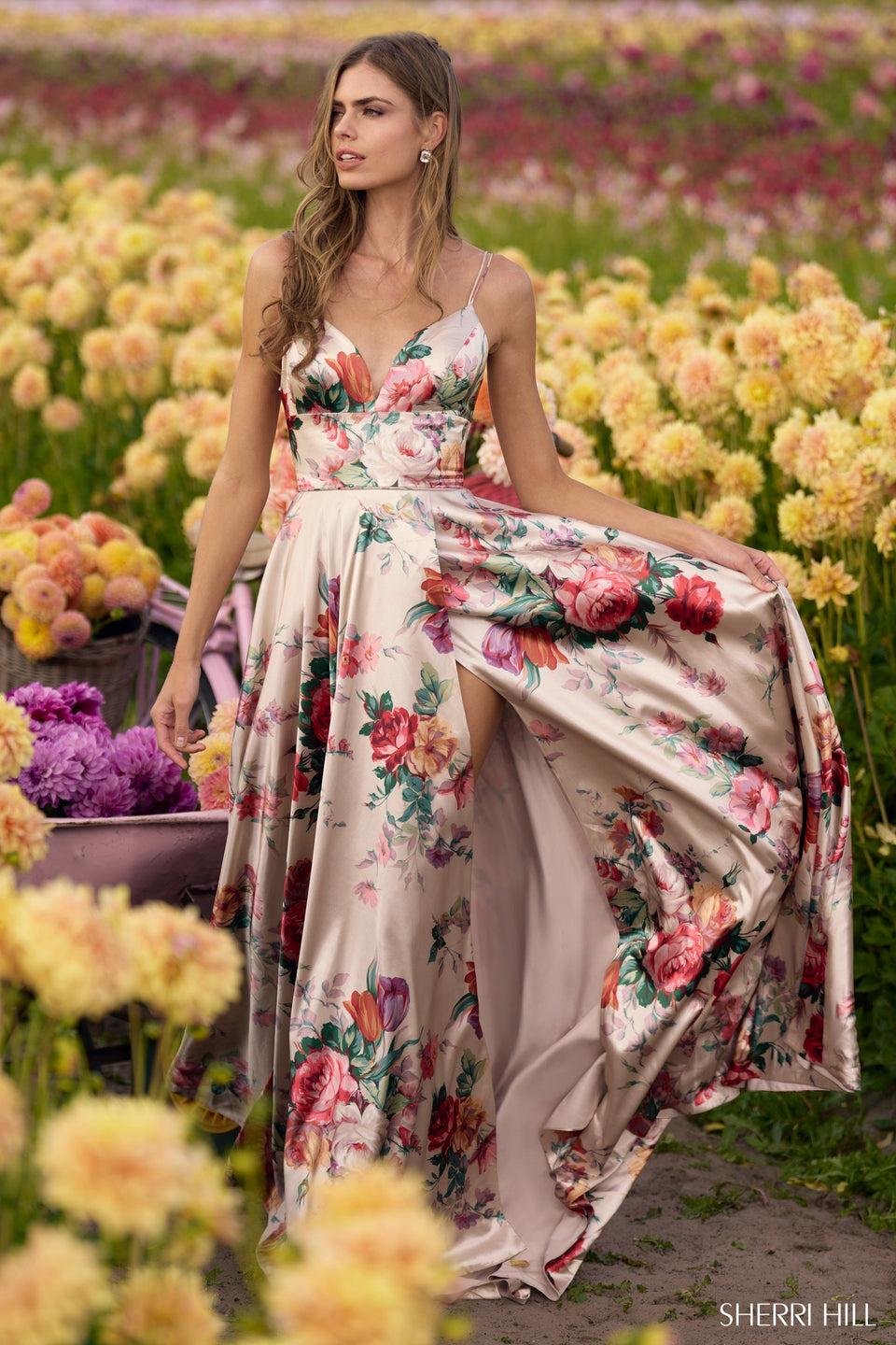 sherri hill Silk gown with high skirt slit sherri hill Silk gown with high skirt slit
