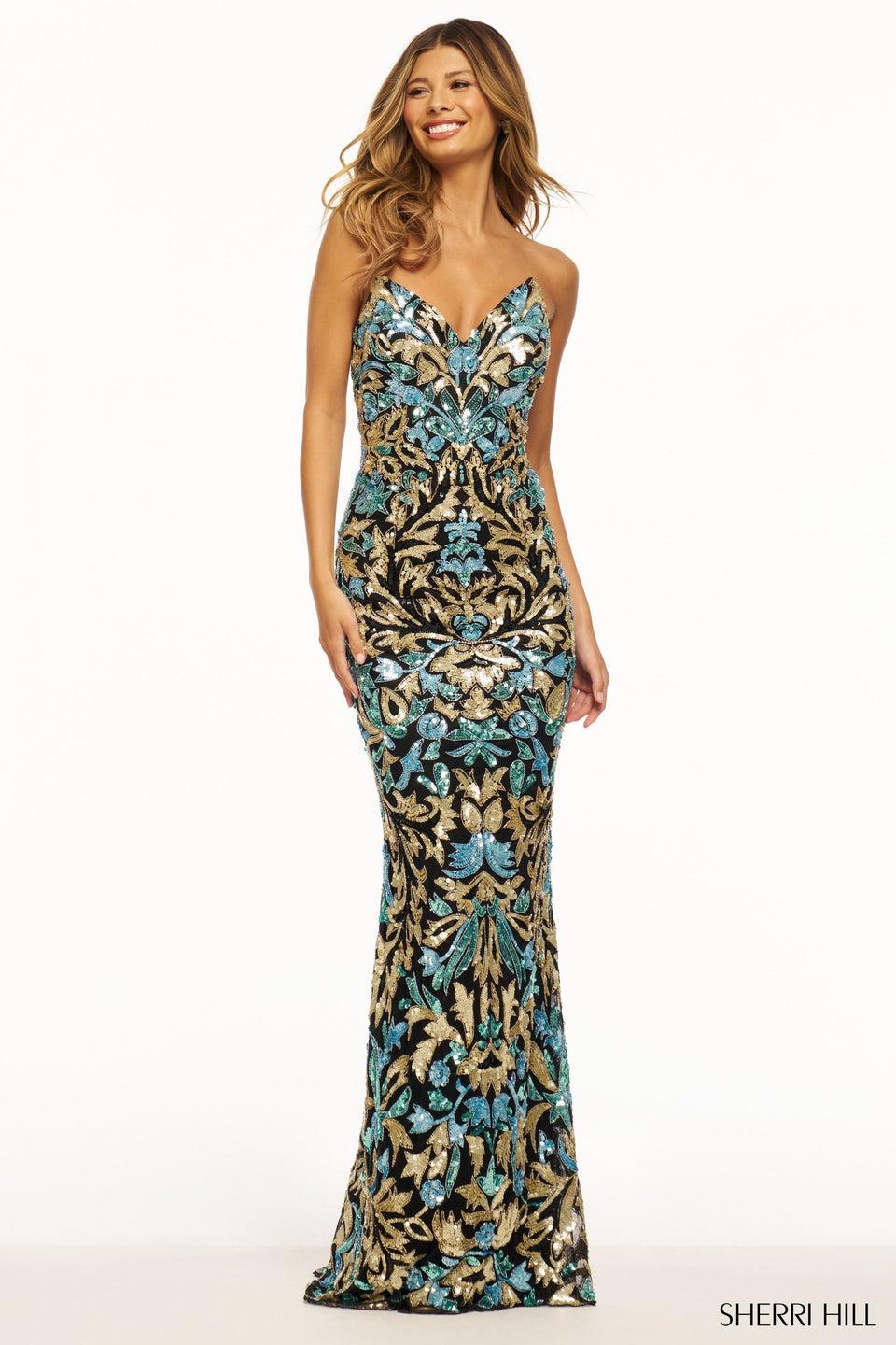 sherri hill Strapless beaded gown