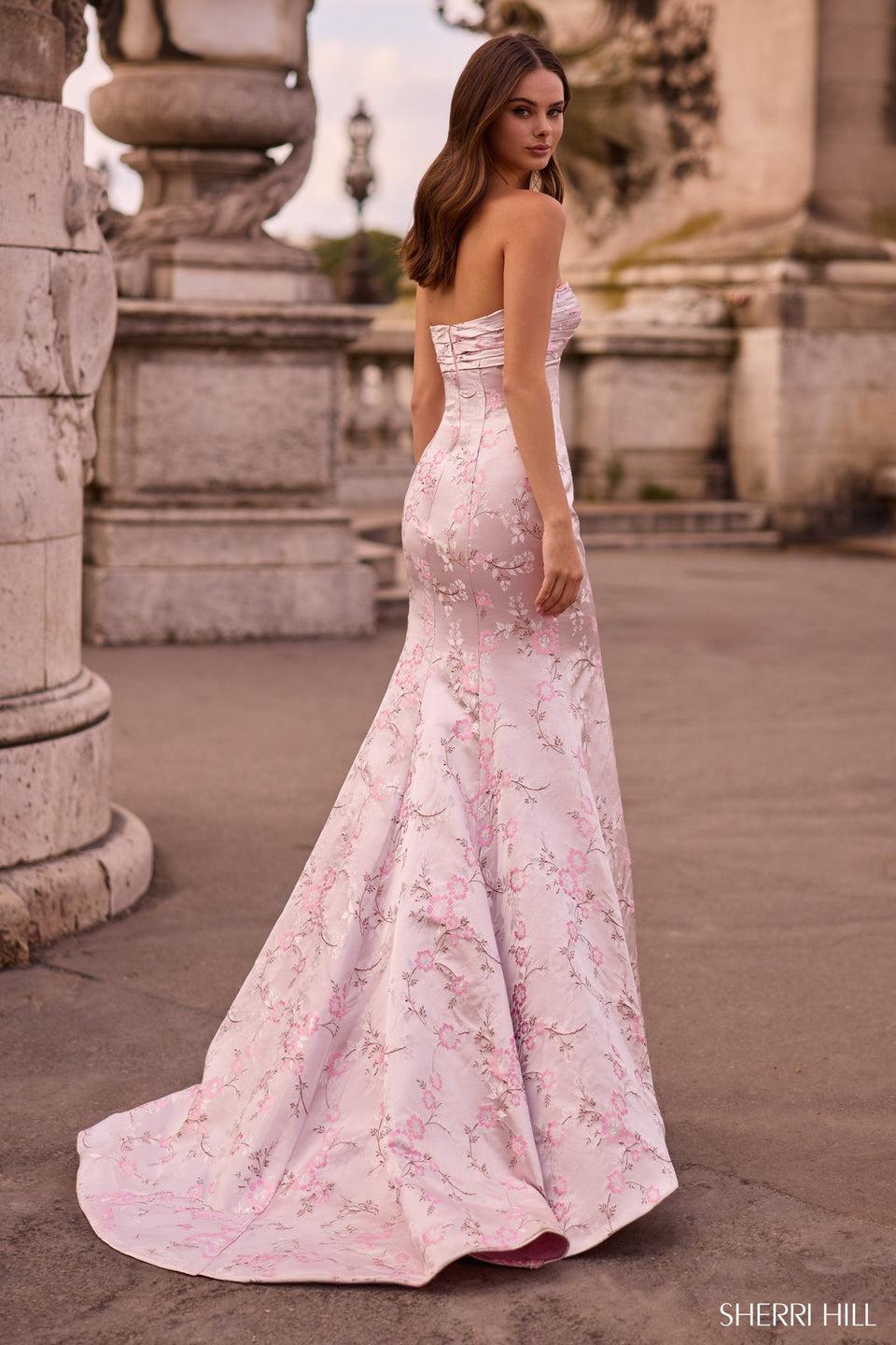 Sherri Hill Strapless Brocade Gown