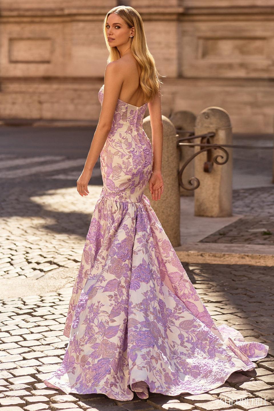 Sherri Hill Strapless Brocade Mermaid Gown