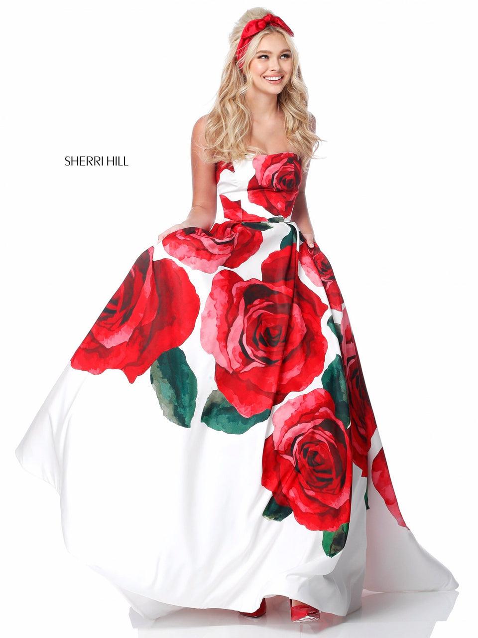 Sherri Hill Strapless Floral Taffeta Ball Gown