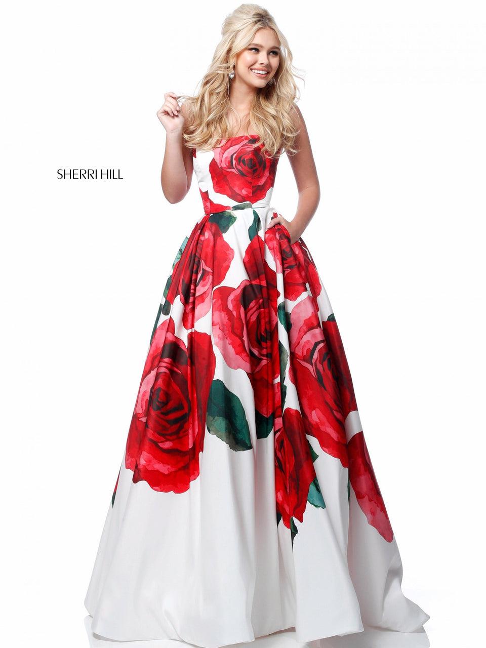 Sherri Hill Strapless Floral Taffeta Ball Gown
