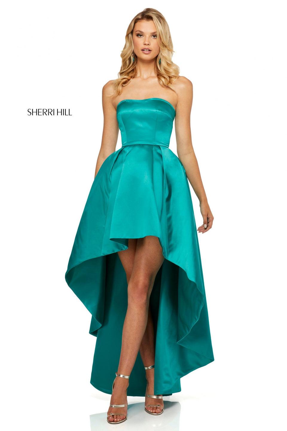 sherri hill Strapless satin high-low gown
