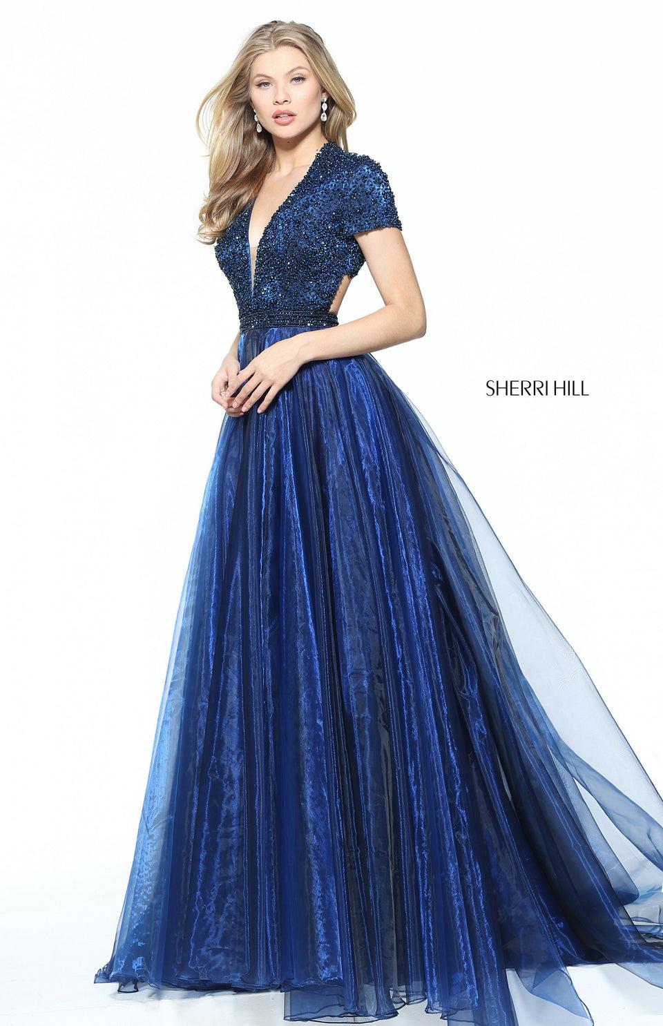 sherri hill Short sleeve organza ball gown with a crystal beaded bodice