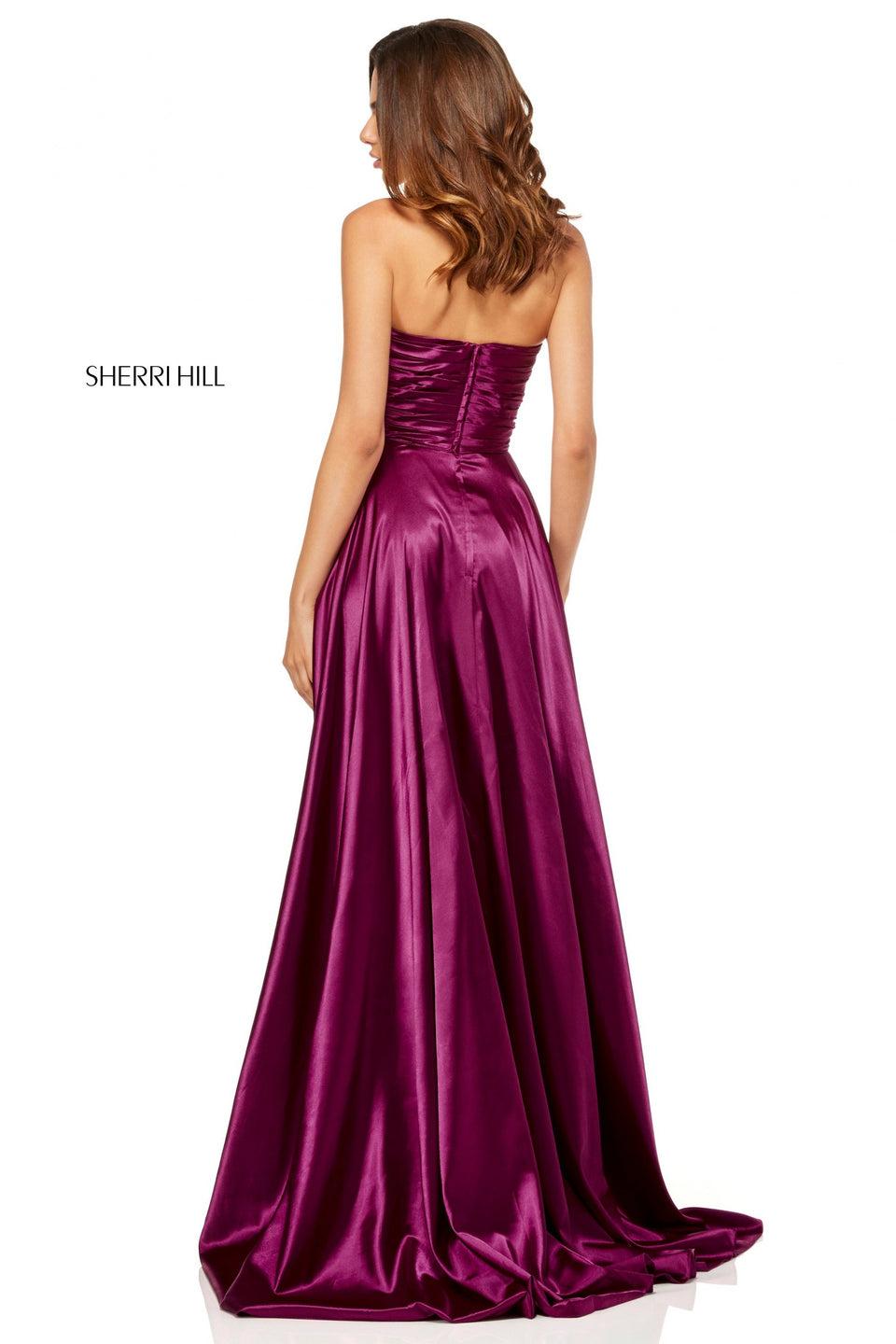 Sherri Hill Silk Charmeuse Gown With A Ruched Bodice And Strapless Plunging Neckline