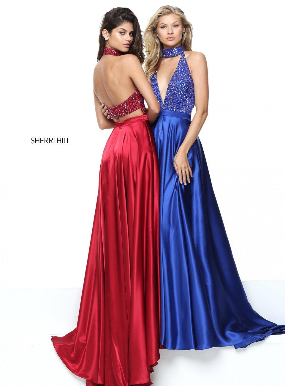 sherri hill Silk charmeuse halter with a beaded choker bodice
